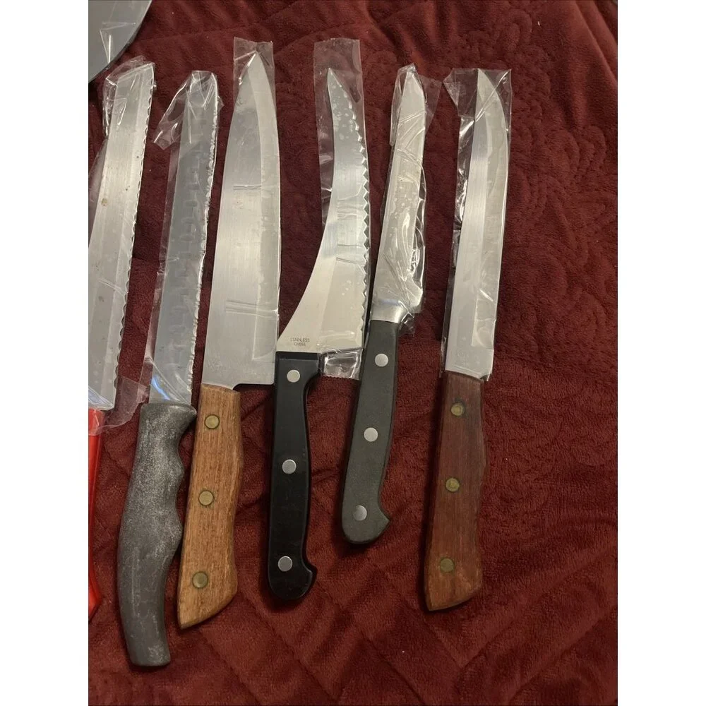 Vintage Kitchen Knife/misc. Lot of 9 Wood & Plastic Handles , Fork, Chop, Slice